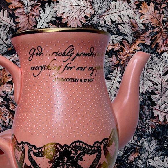 S♥️LD! Dayspring l Teapot l Peach l Gold accent l Inspiration l Bible scripture - Picture 4 of 9